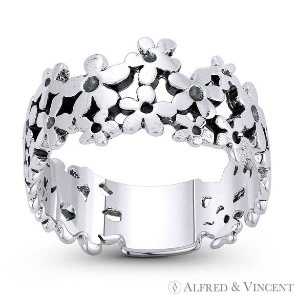 Daisy Flower Charm Band Boho Stackable Ring in .925 Sterling Silver - Size 9 - Picture 1 of 1